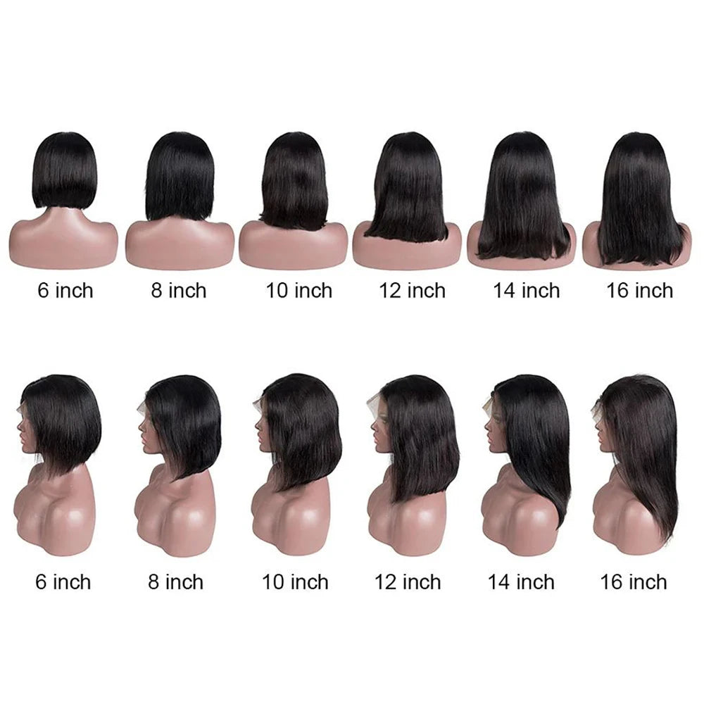 220% Density Straight 13x4 Lace Frontal Short Bob Wigs 100% Human Hair 4x4 Lace Closure Wig Virgin Bob Wigs #1B Natural Black