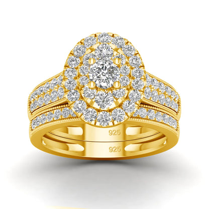 Luxury Fancy Engagement Moissanite Rings 2 Piece Solid Sterling Silver 925 Wedding Jewelry For Woman Diamond Girl Gift Certified