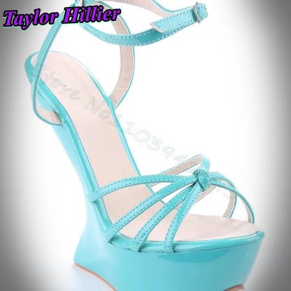 Yellow Heels Strappy Heeled Sandals Hoof Heel Buckle Strap Shoes Summer Women Luxury Designer Sandalias De Mujer Solid Blue Red