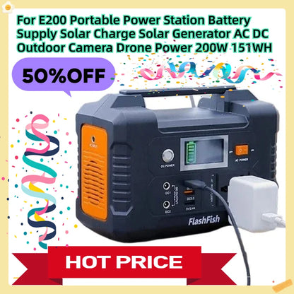 For E200 Portable Power Station Battery Supply Solar Charge Solar Generator AC DC Outdoor Camera Drone Power 200W 151WH