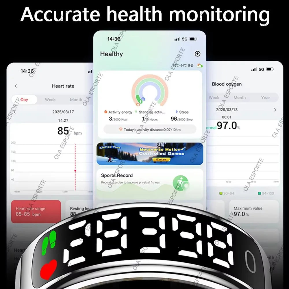 2026 New SR08 Smart Ring Men Women LED Display Screen Heart Rate Blood Oxygen Monitoring 5ATM Waterproof Multi Sports Modes Gift