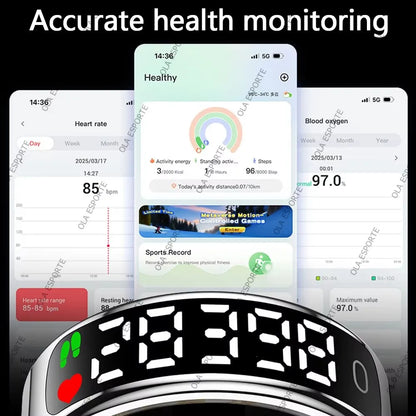 2026 New SR08 Smart Ring Men Women LED Display Screen Heart Rate Blood Oxygen Monitoring 5ATM Waterproof Multi Sports Modes Gift