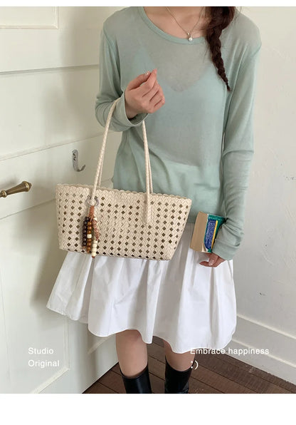 Weave Hollow Out Shoulder Bags for Women 2026 Summer Luxury Designer Hand Bag Females Beach Bags Handbags and Purses
