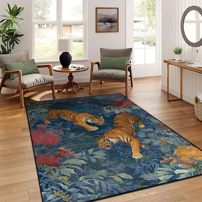 Chinese Style Retro Tiger Pattern Living Room Carpet Oriental Classical Decoration Lounge Sofa Rug Bedroom Non-slip Washable Mat
