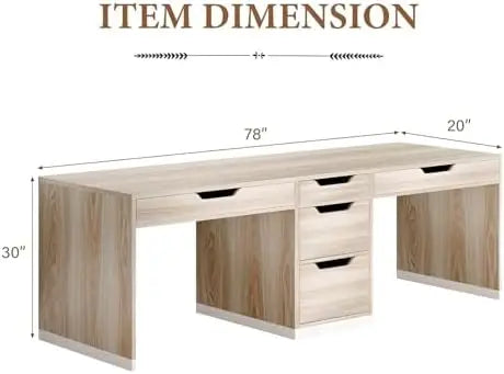 Two Person Desk with 5 Drawers, Double Desk with Storage for 2 People, 78 Inch Extra Long Computer Desk Workstation