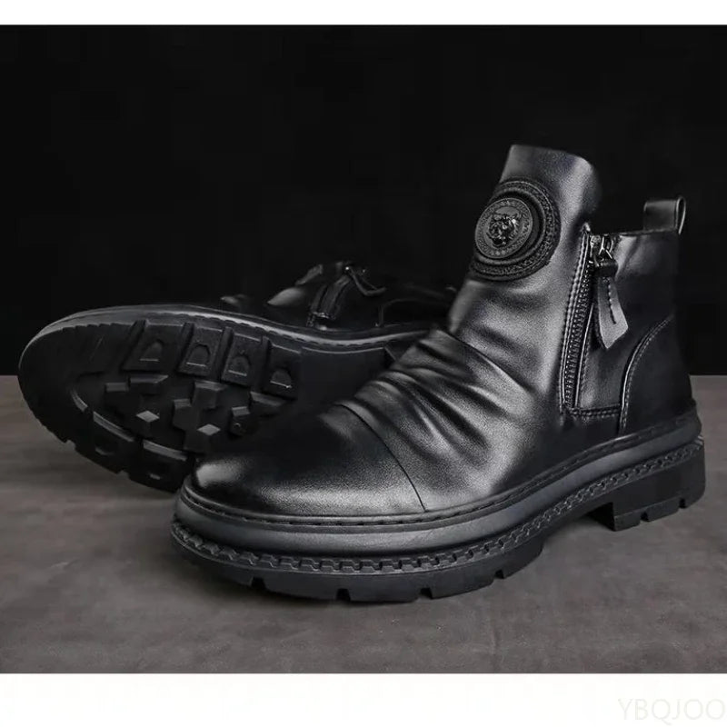 New Spring Luxury Minimalist Men Ankle Boots Fashionable Versatile High Top Shoes Zipper Retro Comfortable Men's Boots