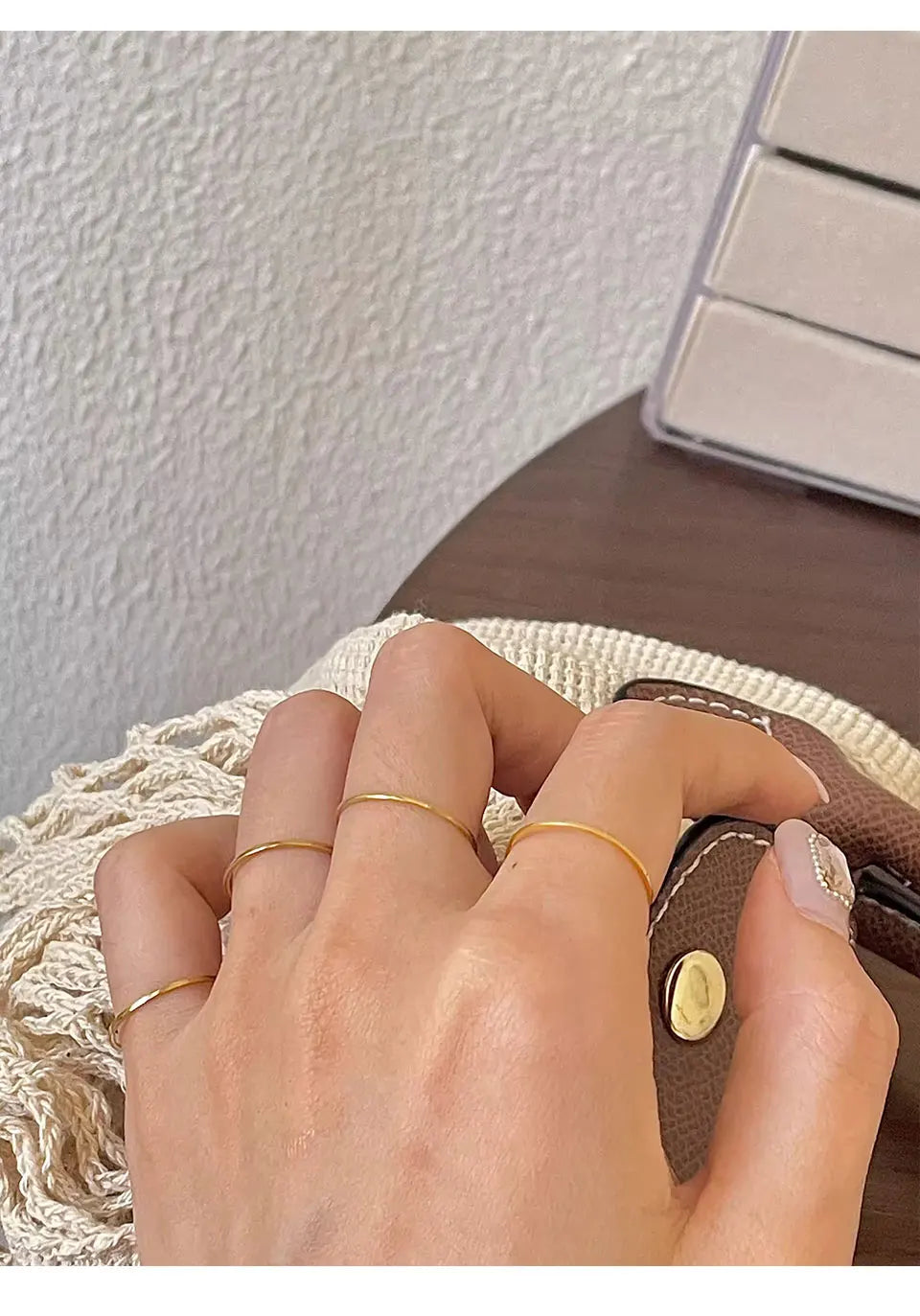 GHIDBK 0.5mm Extremely Thin Stainless Steel Anti-Tarnish Rings for Women Fashion Simple 18K Pvd Gold Plated Ring Office Style