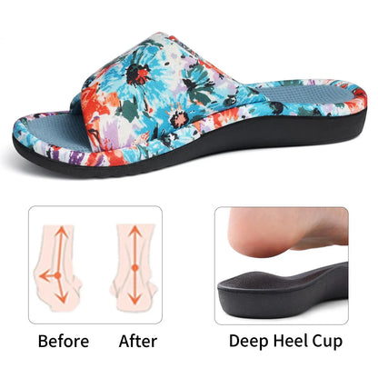 Litfun Winter Cotton Waffle Slippers For Women Breathable Indoor Adjustable Slides Slip On Open Toe Slippers With Arch Support