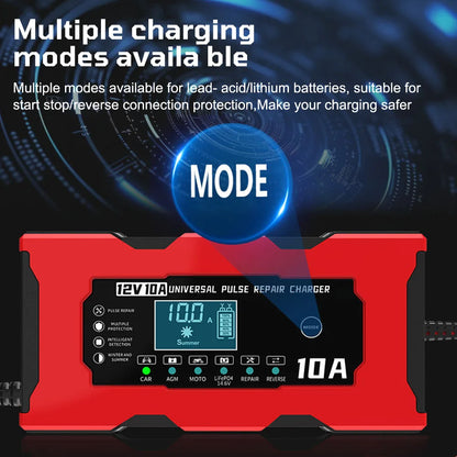 Car Battery Charger Intelligent Smart Battery Charging Universal 12V 10A/6A Fast Power Charging Pulse Repair Tools For SUV Motorcycle Truck RV