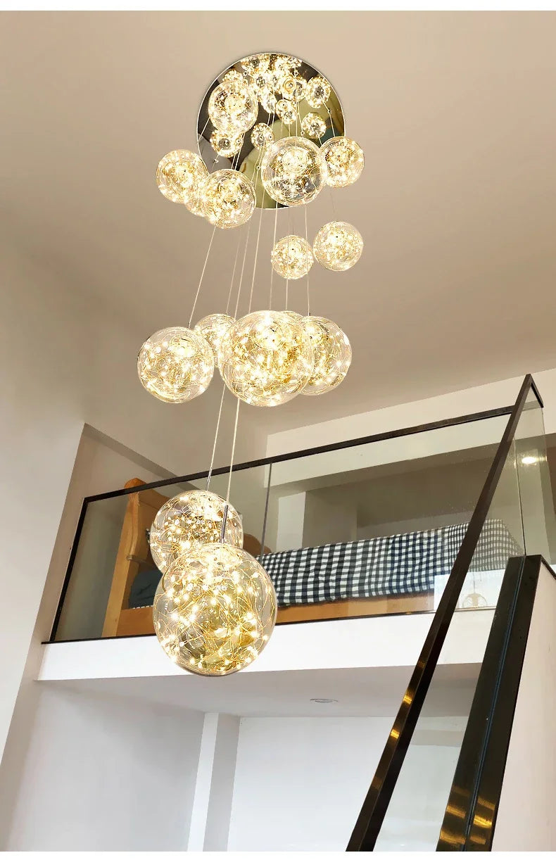 Starry Sky Staircase Lamp Long Chandelier Nordic Design Duplex Corridor Light Luxury Creative Pendant Lights Apartment Hall