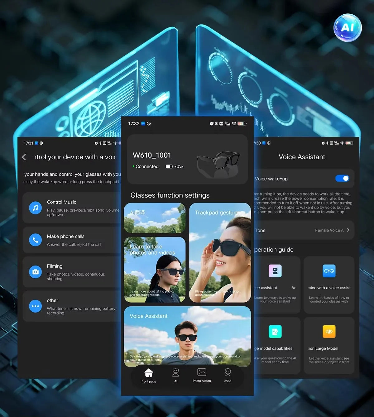 Smart Glasses W610 with Camera 8 Million Pixels Wi-Fi Touch Control Dual-microphone Noise Reduction AI Translation Sunglasses