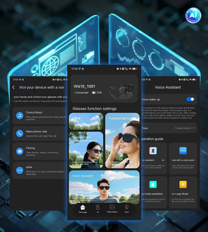 Smart Glasses W610 with Camera 8 Million Pixels Wi-Fi Touch Control Dual-microphone Noise Reduction AI Translation Sunglasses