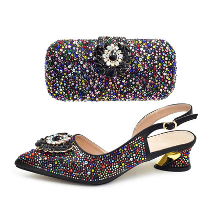 Latest Purple Italian Matching Shoes and Bag Sets Luxury Woman Pumps with Full Diamond Dual Purpose Mini Bag Wedding Shoes Bride