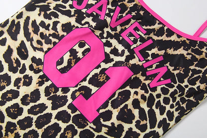 Weird Puss Hottie Trend Leopard Dress Women Sexy Digital Print Line Patchwork Low-Neck Sleeveless Fashion Party Club Bodycon