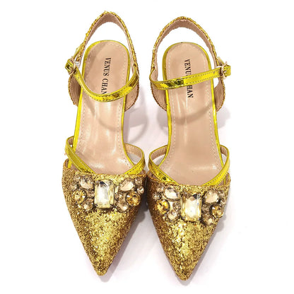Venus Chan 2022 Nigerian Fashionable Silver Color Peep Toe Shoes Matching Bag Set For Royal Ladies Wedding Party Sandal