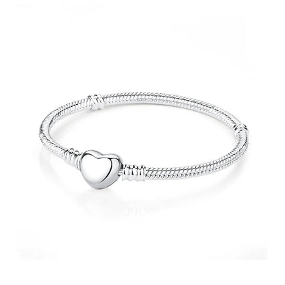 925 Sterling Silver Bracelets Bangles Original Love Heart Clasp Charms Beads Snake Chain Luxury DIY Jewelry For Women Gift
