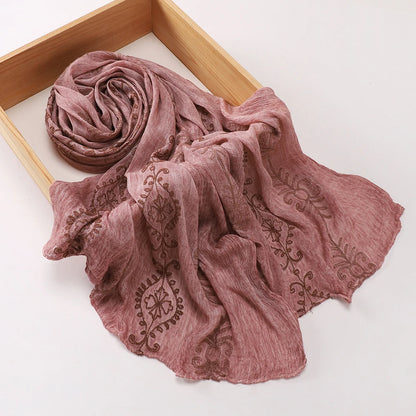 Vintage Crinkle Embroidery Hijab Textured Fabric Muslim Shawl Headscarf Soft Breathable Islamic Women Head Wrap Scarf