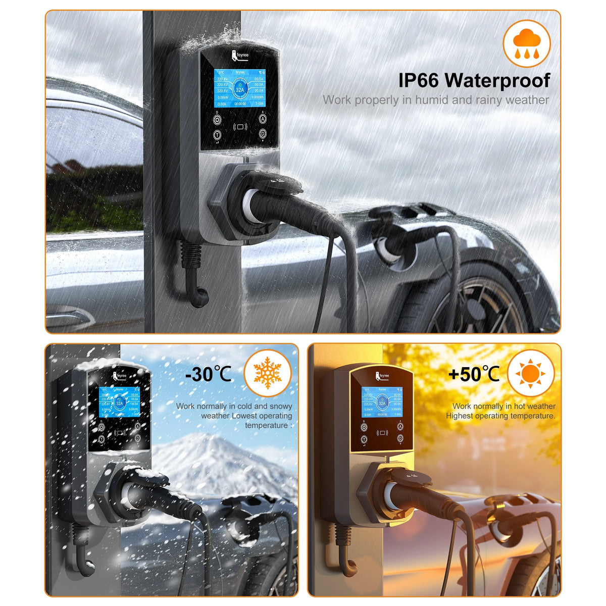 Feyree Type2 EV Charger Socket Version 22KW Smart Electric Car Charger for TS-NACS Type1 GB/T Plug EVSE Wallbox WIFI APP Control