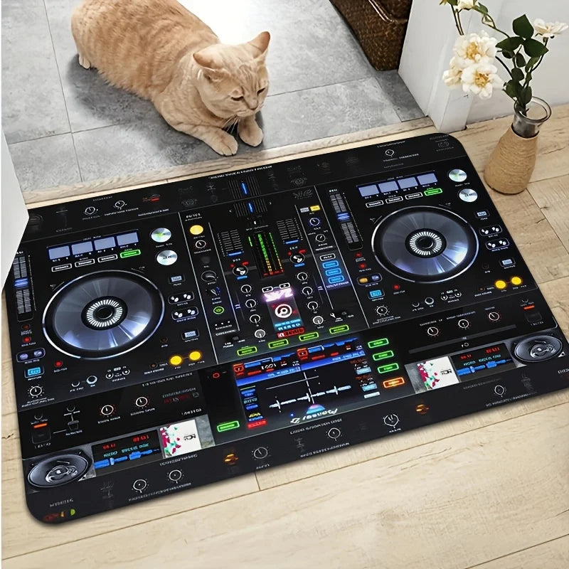 DJ Equipment Pattern 2D Flat Print Doormat Non-Slip Music Theme Area Rug Machine Washable Floor Mat for Studio Bedroom Decor