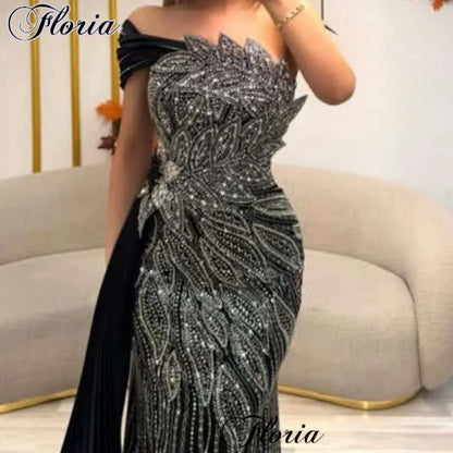 2 Designs Black Cocktail Dresses Mermaid Strapless Beaded Prom Dresses For Women Evening Gowns Vestidos Femenino Customized