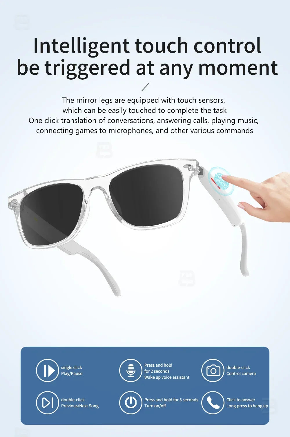 Smart Glasses 144 AI Languages Translator Chat Intelligent Bluetooth Call Glass Touch Headset Real-time Sunglasses for Women Man