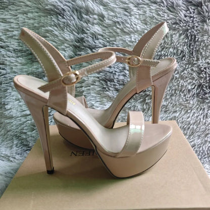 Women Peep Toes Sandals Stiletto Sexy Pumps Luxury Club 14cm Elegant Platform High Heels Nighclub Party Wedding Jazz Dance Shoes