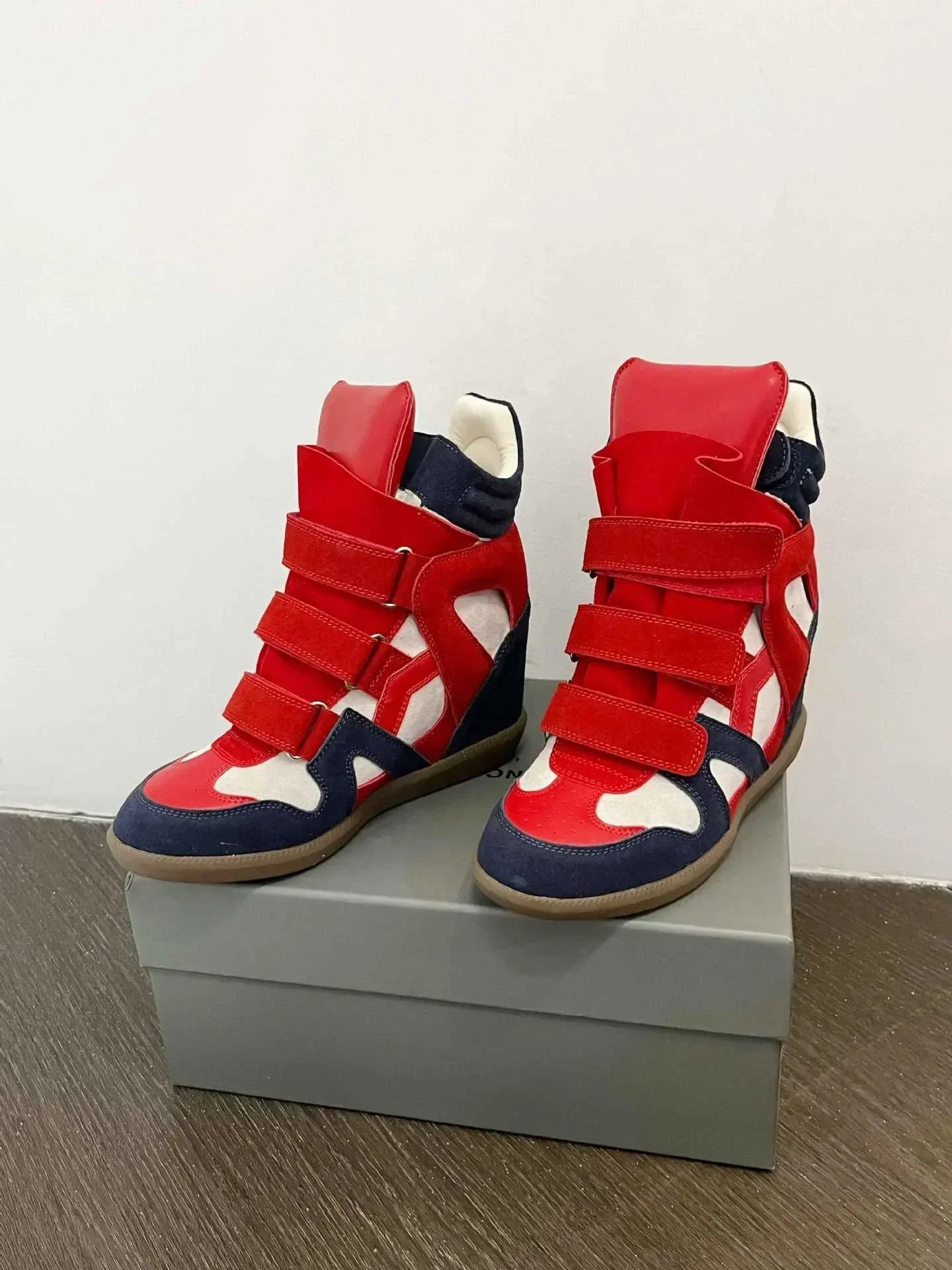 Women's Ankle Boots 2026 New Genuine Leather 8CM Hidden Heel Women Platform Sneakers Fashionable Splice Color Design Women Shoes
