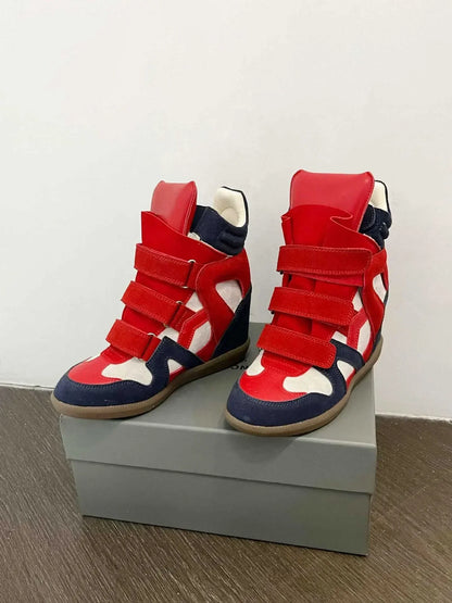 Women's Ankle Boots 2026 New Genuine Leather 8CM Hidden Heel Women Platform Sneakers Fashionable Splice Color Design Women Shoes