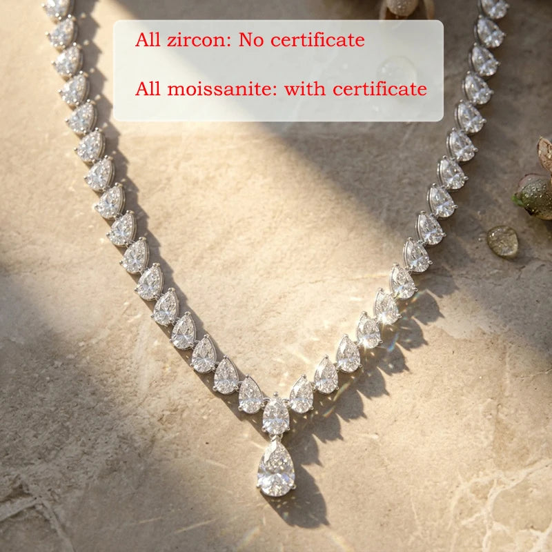 Smyoue New Pear Cut D VVS1 All Moissanite Necklace for Women 18K Plated Wedding Party S925 Pure Silver Lab Diamond Jewelry Gifts