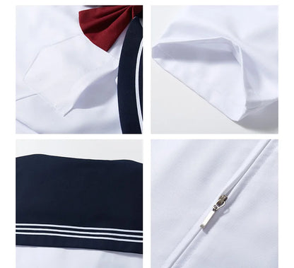 Summer pleated skirt set,sailor suit,student uniform set skirt,Japanese-style white three-book basic school uniform pleatedskirt