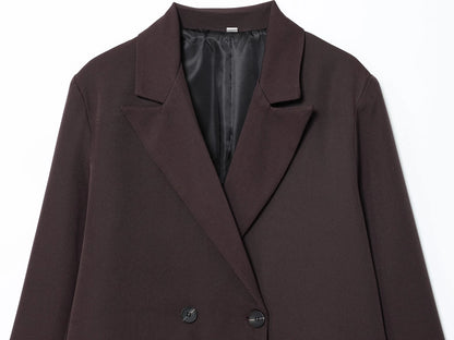 KONDALA Elegant Commute Double-breasted Blazer Women Vintage Brown Buttons Blazer 2026 Spring Summer Trendy Office Lady Blazer