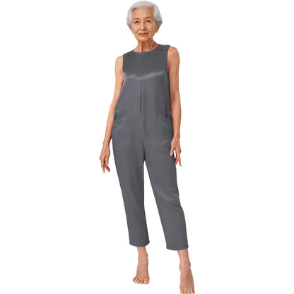 Women's Elderly Anti-Strip Adaptive Jumpsuit Back Legs Zip Long Sleeve Long Pants Nursing Rompers for Special Needs Disabilities