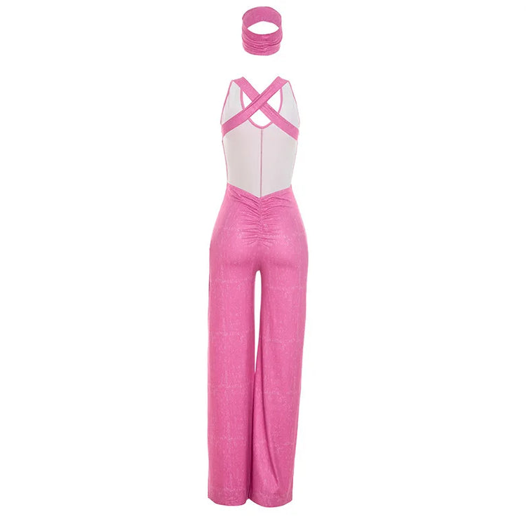 FAGADOER Women Elegant Commute Jumpsuits Fashion Off Shoulder Back Ruched Flare Rompers Streetwear Playsuits (Includes Headband)