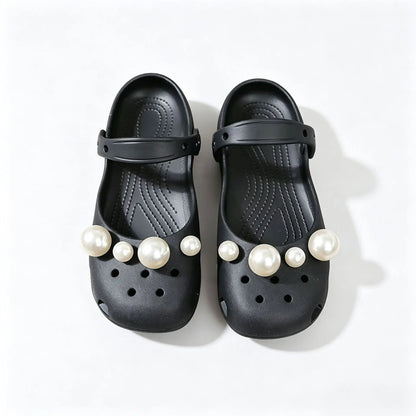 Luxury Pearl Shoes Charms Set DIY Ballet Clogs Women Summer 2026 Fashion Leopard Print EVA Beach Slippers Woman's Jelly Shoes
