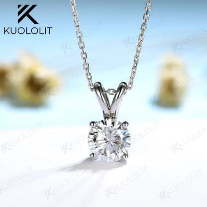 Kuololit 3CT Round Moissanite Necklaces for Women Solid 10K 14K 18K 925 Sliver 1CT 2CT Ear Pendant with Chain for Engagement New