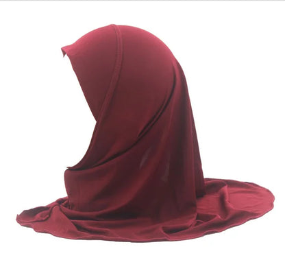 Kids Islamic Hijab Arab Girls Muslim Turban Scarf Shawls Cap Solid Color Fit 2-6 Years Old Children Wear Directly Instant Hijab
