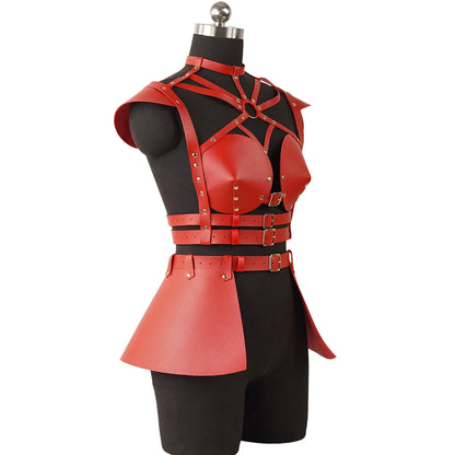 Women Punk Gothic Adjustable PU Holographic Back Strap Harness, Fashion Costume Decor Accessory for Rave Party Halloween