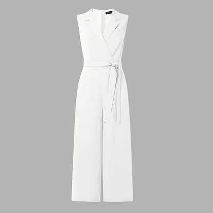 Fashion Women Jumpsuits ZANZEA 2026 Summer Rompers Lapel Neck Sleeveless Playsuit Elegant OL Work Wide Leg Overalls Trousers