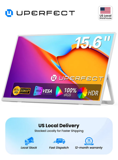 UPERFECT 15.6inch 60Hz 1920*1080 Portable Monitor 60Hz Back Stand For Laptop XBox PS4 / 5 Switch TV Box Cell Phone PC Mac iPhone