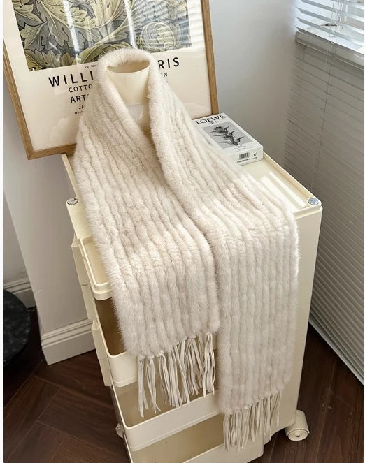 Winter new mink hair woven fur scarf long fringed warm fur scarf Korean version of women