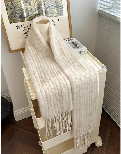 Winter new mink hair woven fur scarf long fringed warm fur scarf Korean version of women