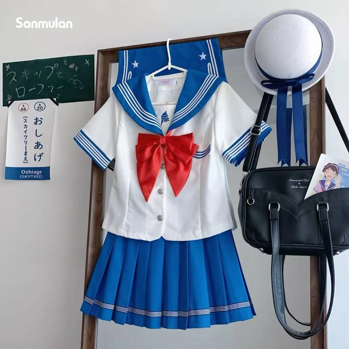 Summer and Autumn Sailor Suit Japanese Style Schoolgirl Blue Short-Sleeved Set Cos Female Students