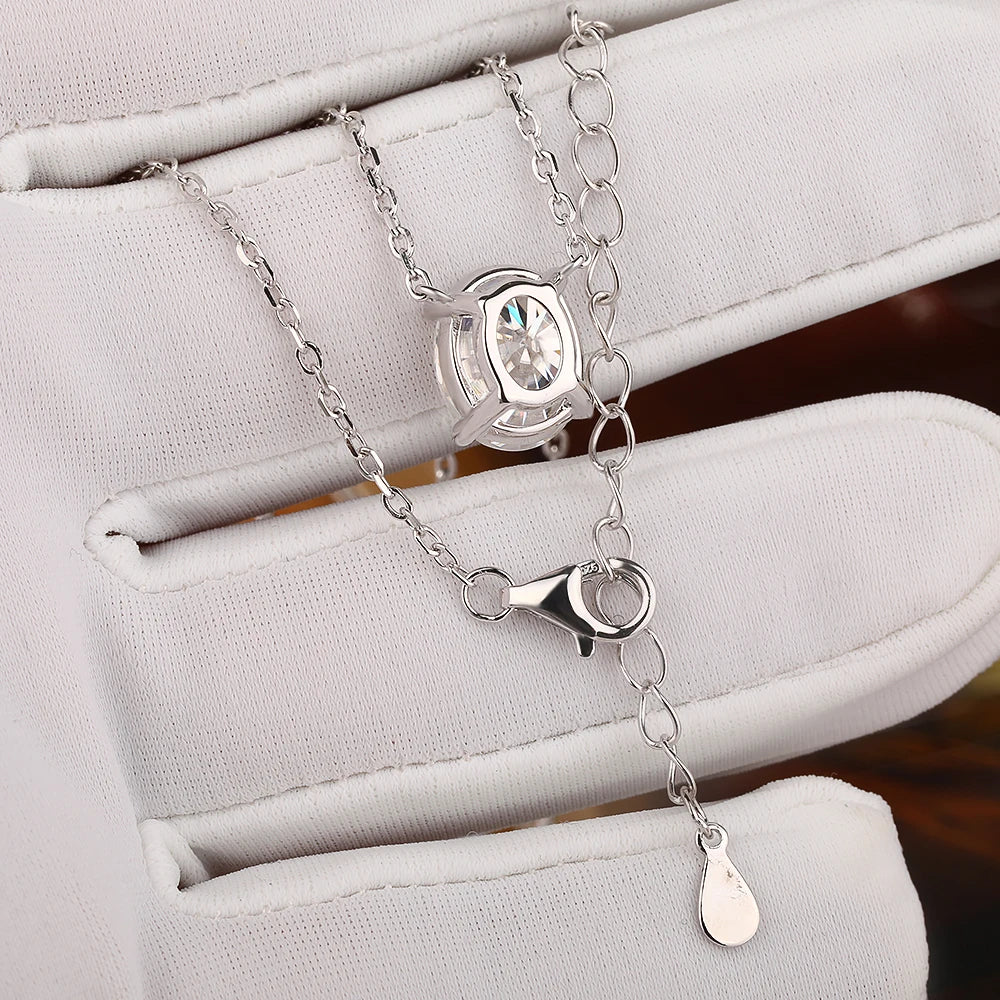 Certified 1/2/3CT Moissanite Necklace Oval Solitaire Pendant for Women 925 Sterling Silver Lab Diamond Charm Jewelry Gift FEOBUR