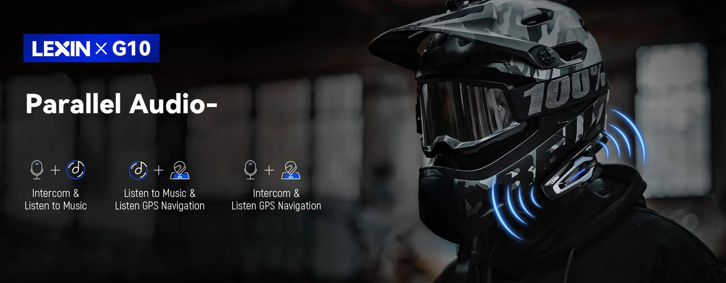 NEW-LEXIN G10 Motorcycle Helmet Intercom,8 riders Dual Qualcomm Bluetooth 5.1 intercom,Parallel Audio- intercom and stream music