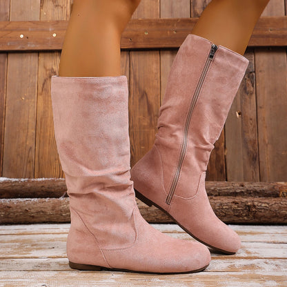 Hot Sale Womens Boots Side Zip Mid Calf Boots Trend Suede Women Flat Boots Luxury Plus Size Women Shoes High Quality Botas Mujer