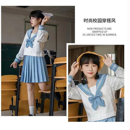 JK Genuine Blue Three-book Sailor Suit Uniform JK Basic College Style Orthodox School Uniform Short Long-sleeved Japanese Suit