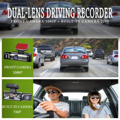 BCUOZ Dual-Lens Dashcam 1080P Front Camera And 720P Built-In Car Cameras Super Night Vision Loop Recording G-Sensor WDR 12-24V Car Plug Power Supply Optional 32GB Memory Card