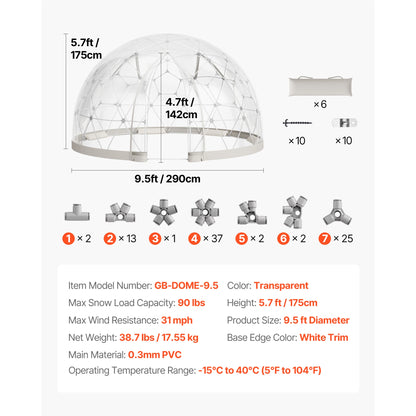 SucceBuy Garden Dome Tent Weatherproof Geodesic Dome Greenhouse with Window PVC Igloo Tents for Backyard Patios Camping Party