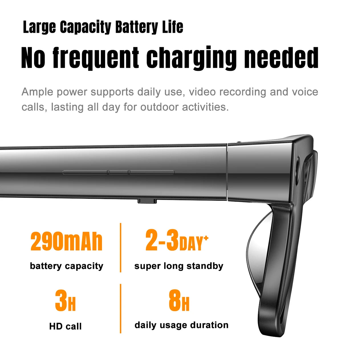 Smart Glasses 800W Pixel Camera Bluetooth IPX4 Waterproof Magnetic Charging Audio Glasses Video Voice Recorder Hands-Free Camera