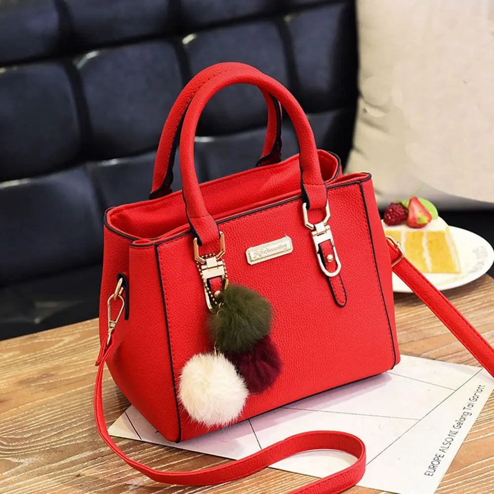 Simple Fashion Shoulder Bags PU Leather Solid Color Embossed Crossbody Bag Large Capacity with Pendant Female Messenger Bag